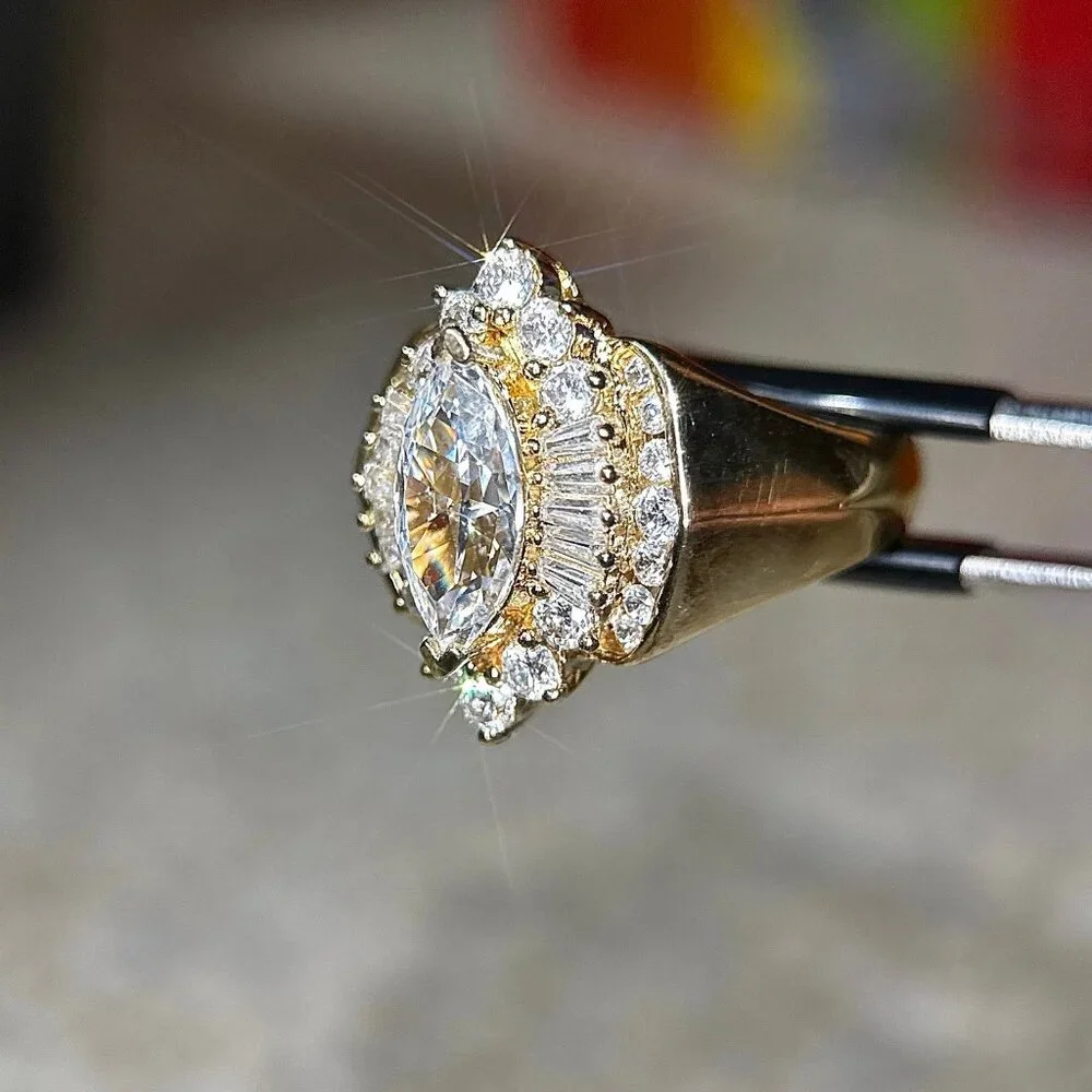 925 Gold Vermeil Large Marquis Cut‎ Center Gem Ring